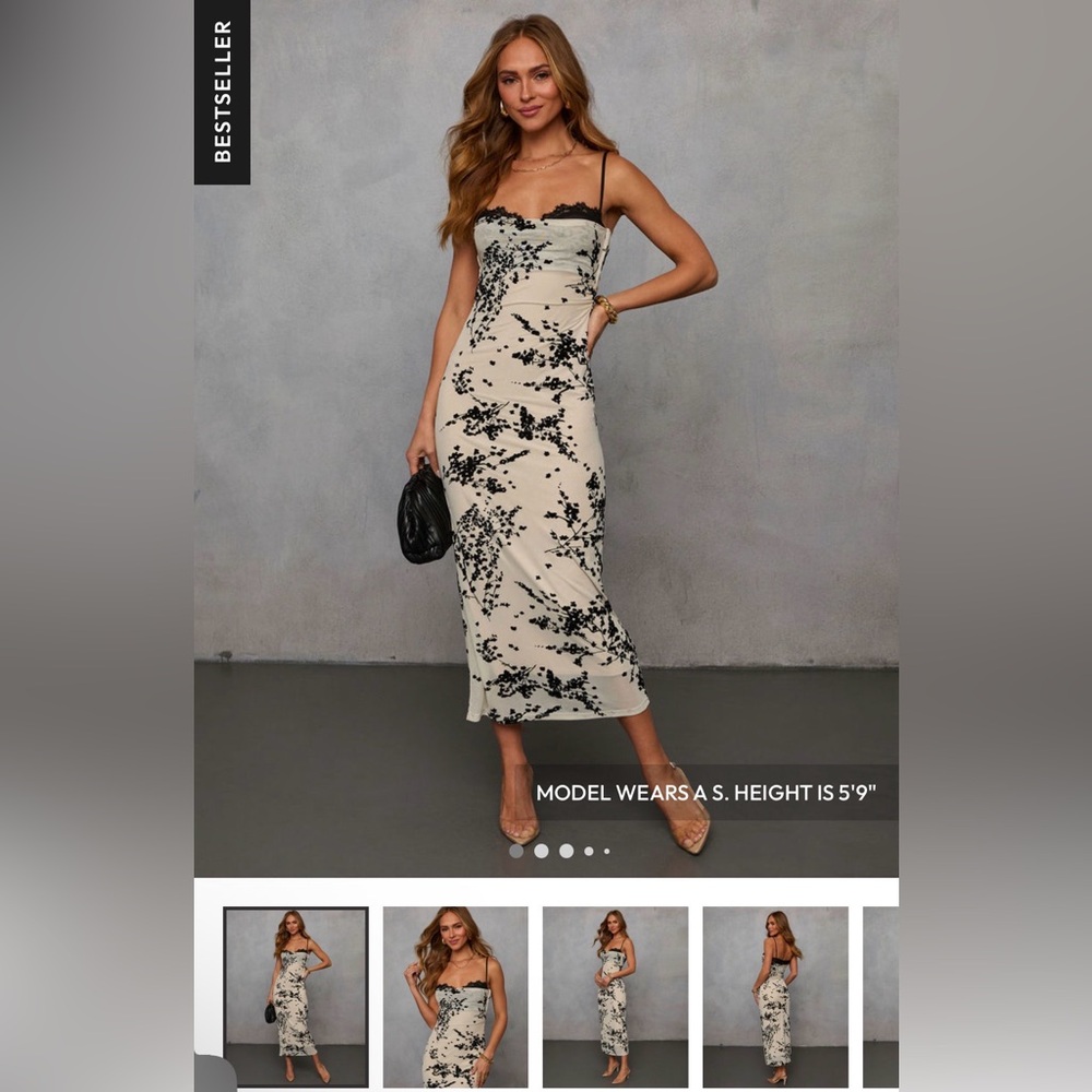 Vici Black and Cream Floral Midi Dress SIZE Large